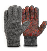 Двойные шерстяные перчатки (70% шерсть + 30% акрил) с внутренним начесом и антискользящим покрытием, 7.5 класс, серые